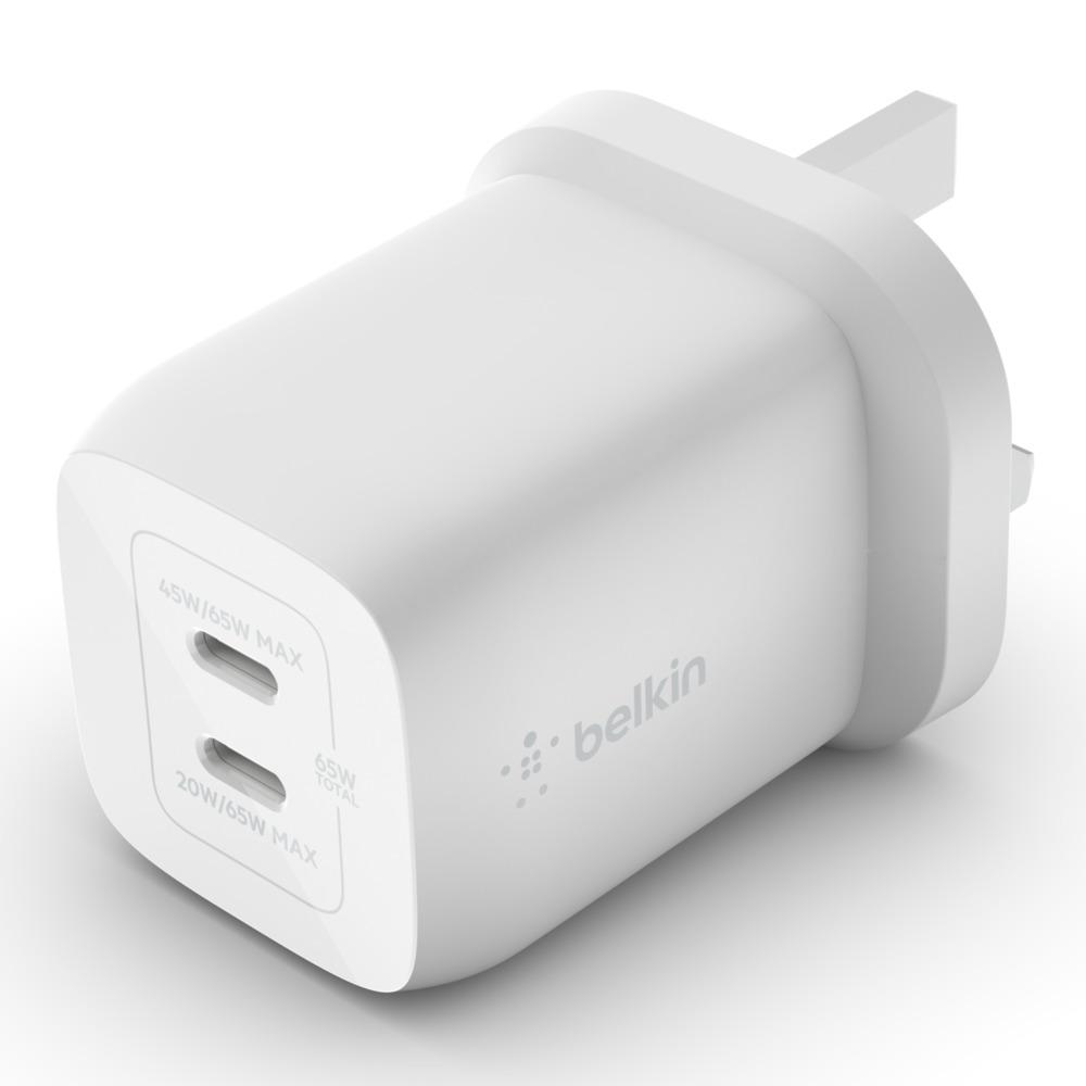 BELKIN 65W DUAL USB-C GAN WALL CHARGER W/PPS WHITE