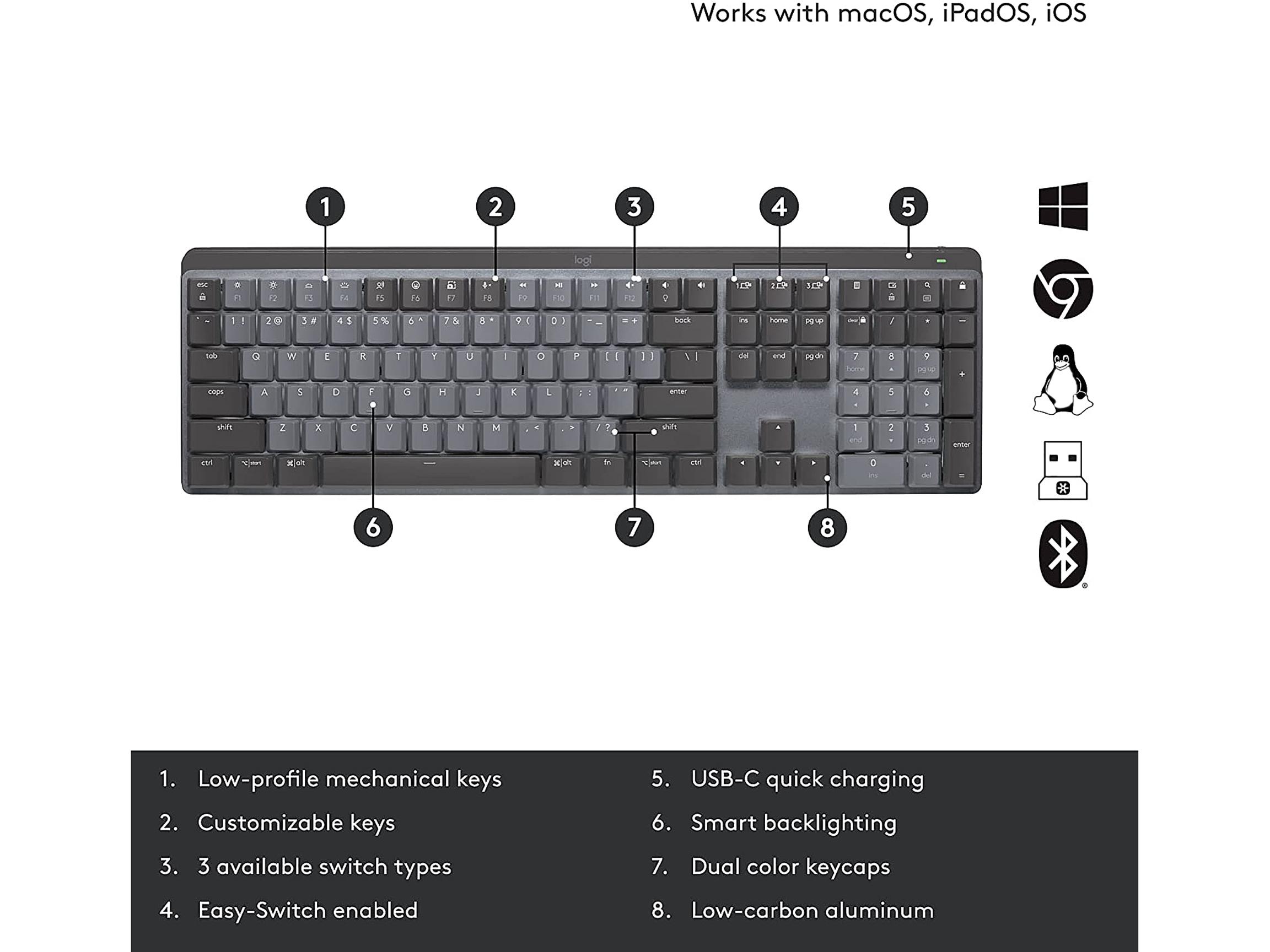 LOGITECH MX MECHANICAL WIRELESS KEYBOARD TACTILE GRAPHITE