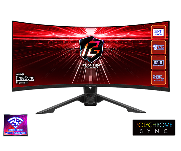 ASROCK PG34WQ15R3A 34" QHD Curve 165Hz Monitor