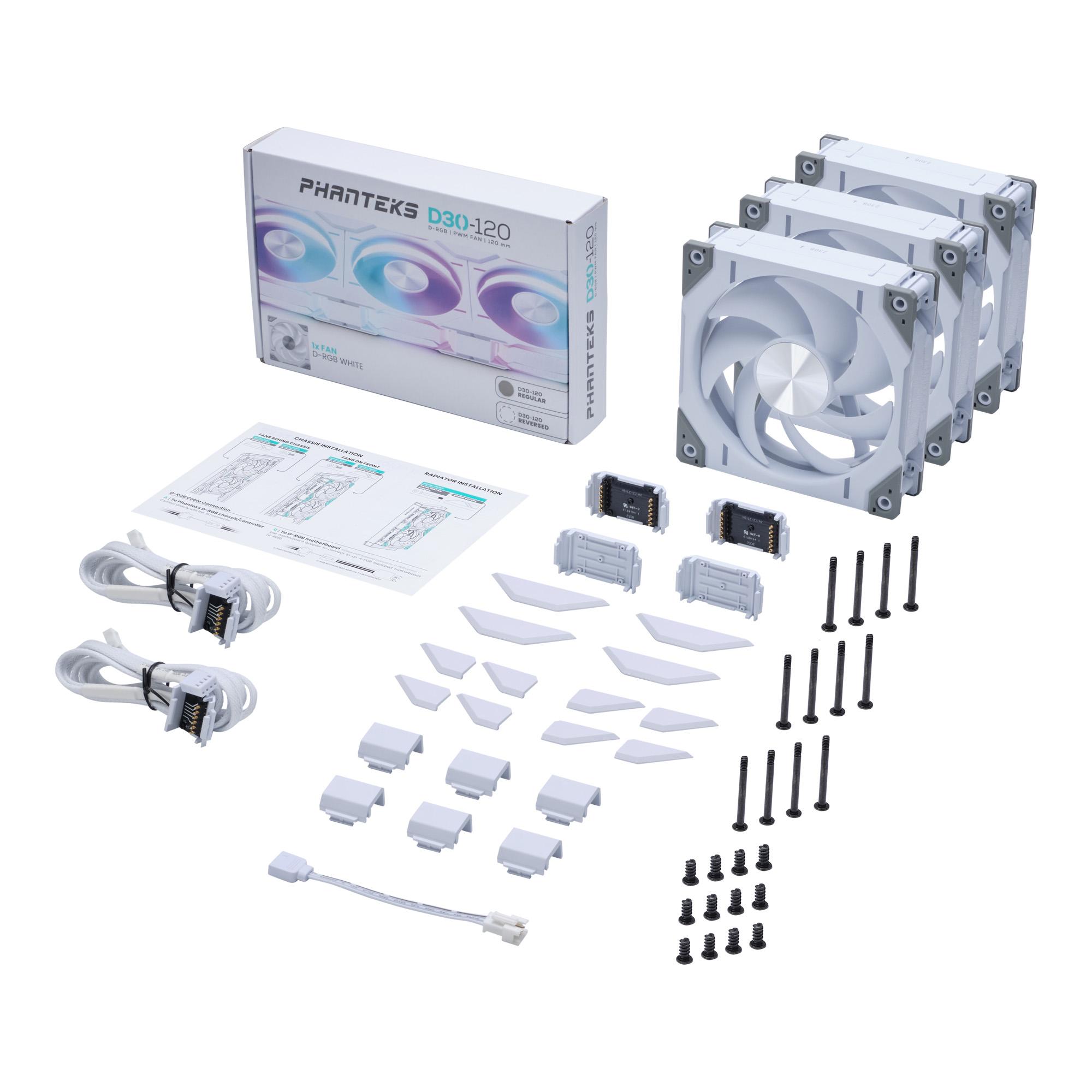 PHANTEKS D30 120MM PWM FAN REGULAR DRGB WHITE (3-PACK)