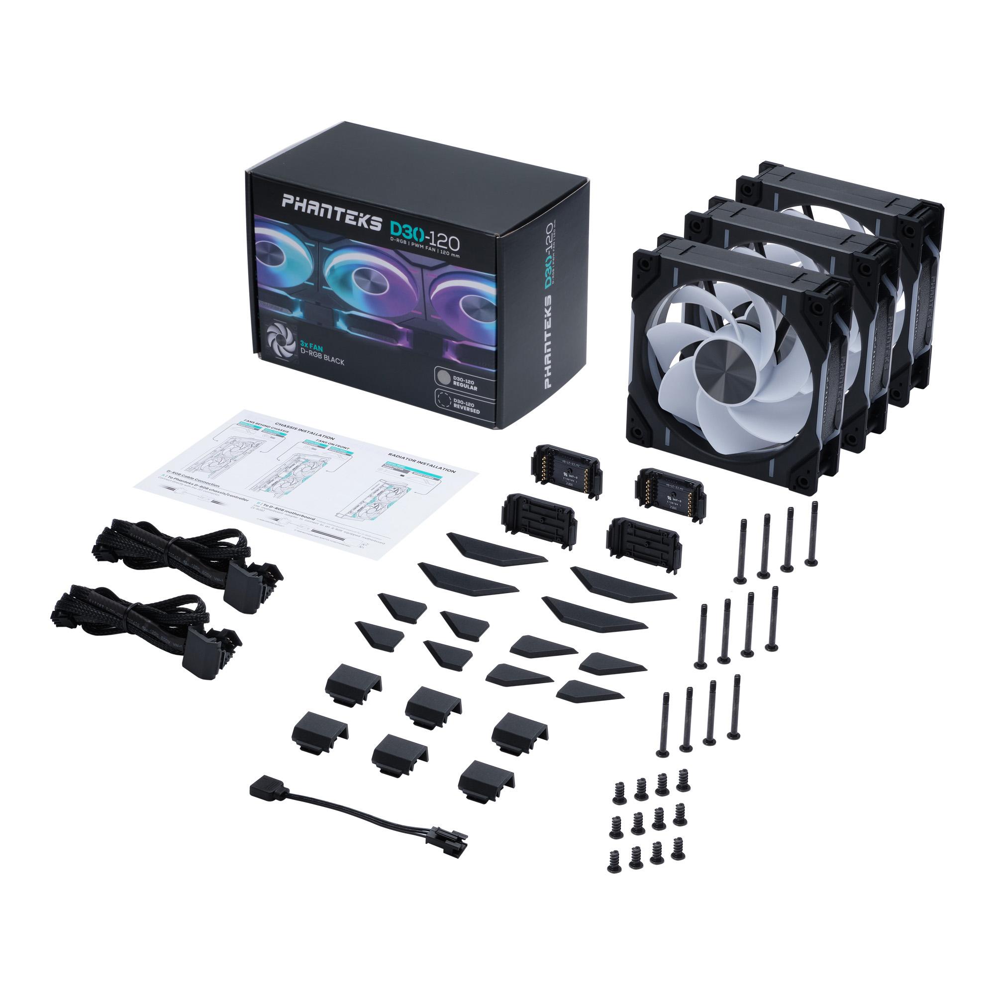 PHANTEKS D30 120MM PWM FAN REVERSED DRGB BLACK (3-PACK)