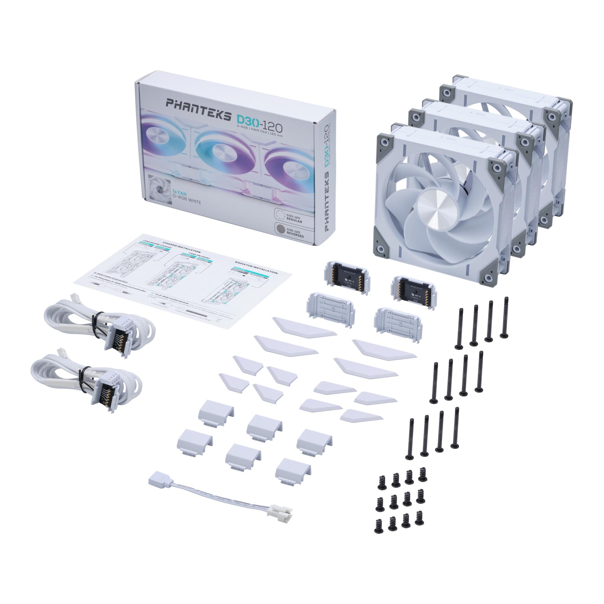PHANTEKS D30 120MM PWM FAN REVERSED DRGB WHITE (3-PACK)