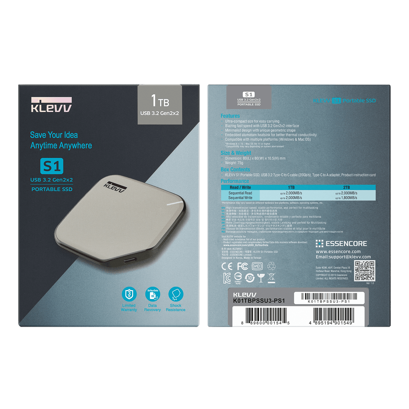 KLEVV S1 1TB M.2 USB 3.2GEN 2X2 EXT. SSD