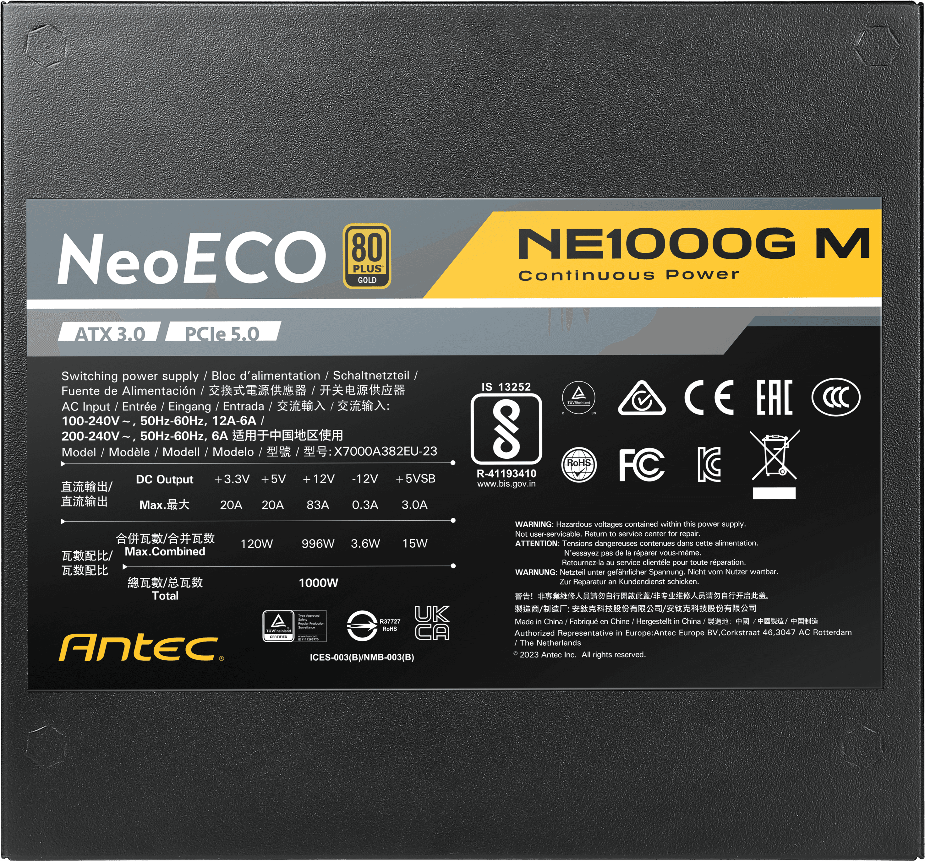 ANTEC NE1000G M GB PSU GOLD MODUALR ATX3.0