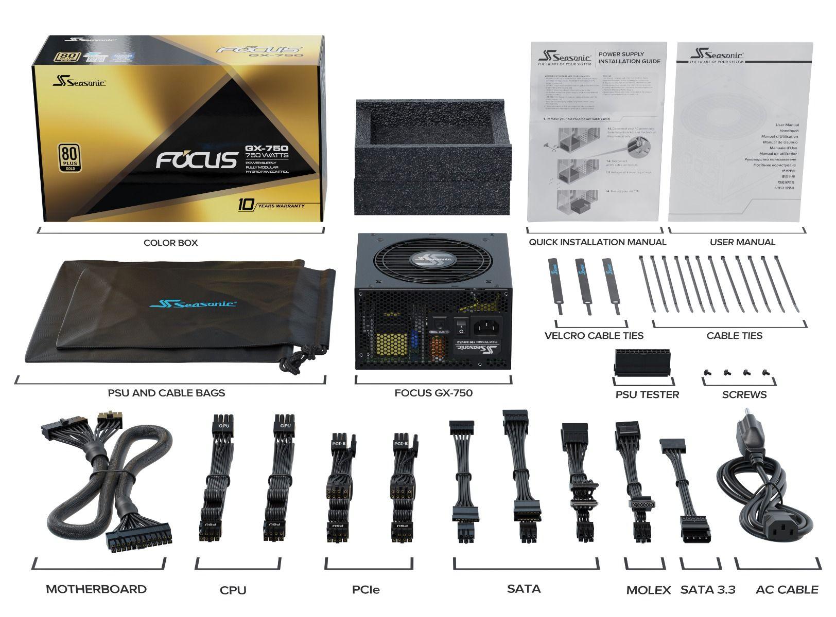 SEASONIC FOCUS 80PLUS GOLD GX750-ATX3.0 750W PSU