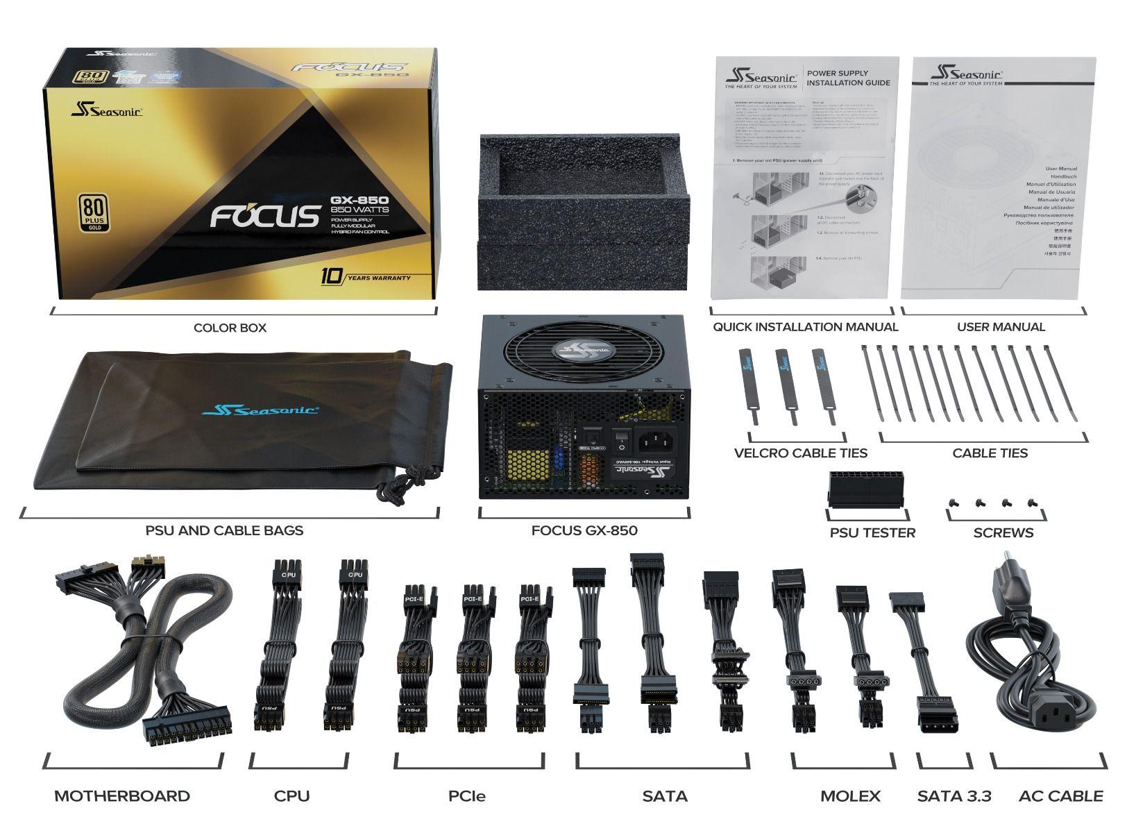 SEASONIC FOCUS 80PLUS GOLD GX850-ATX3.0 850W PSU