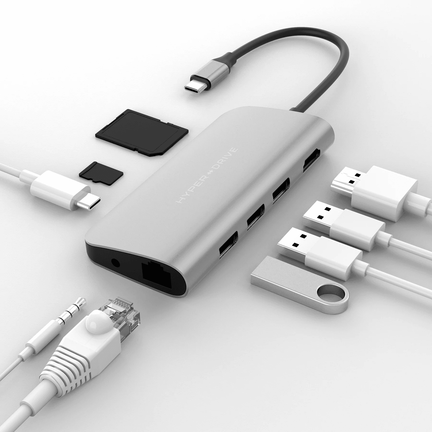 HYPERDRIVE POWER 9 IN 1 USB-C HUB SILVER