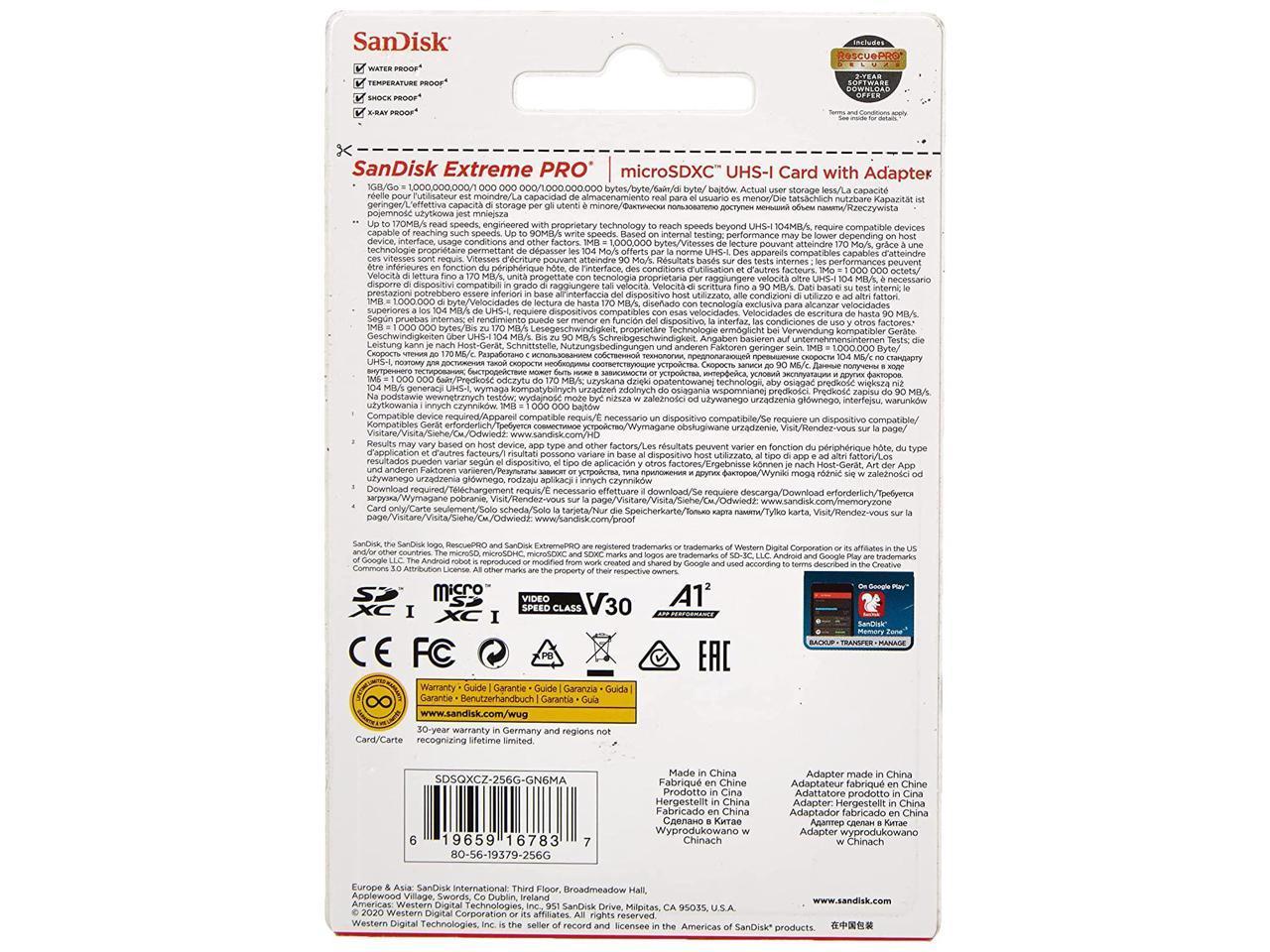 SANDISK 256GB TF CL10 EXTREME PRO