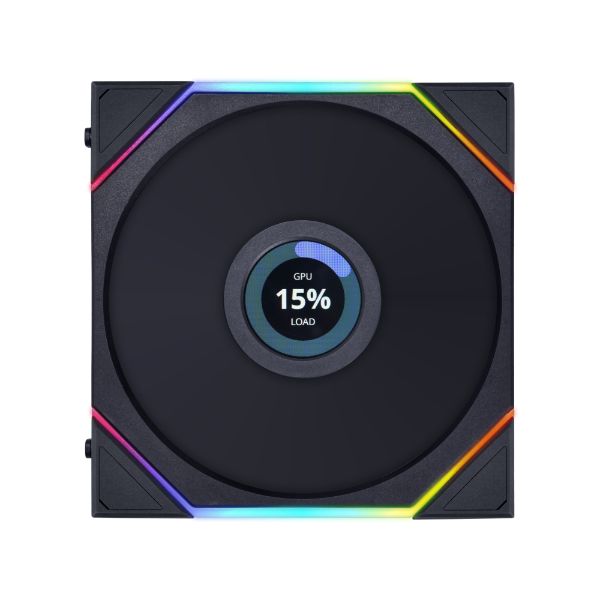 LIAN LI 120MM UNI FAN R12TL LCD REVERSE BLADE BLACK(3PACK) thumbnail 3