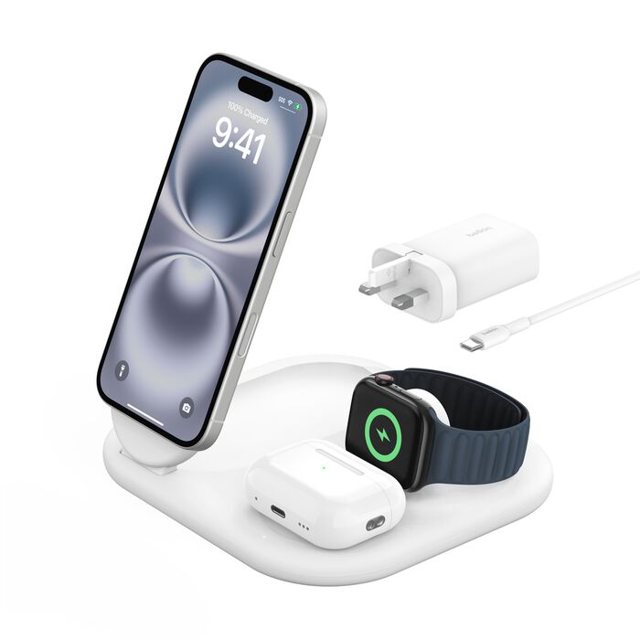 BELKIN BoostChargeQi2 3合1 可折疊磁吸充電板 15W 白色 thumbnail 2