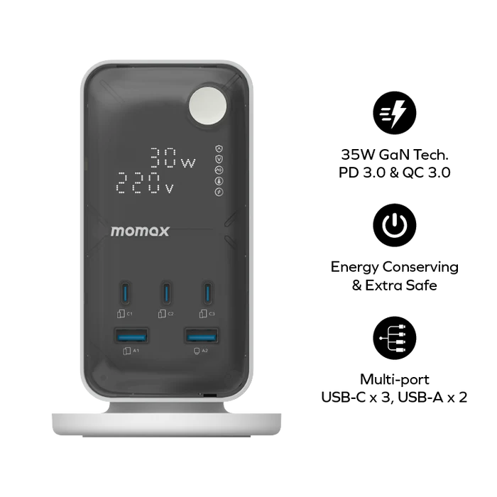 1-Charge Work-Flow 6 插座數位顯示電源盒 WHITE