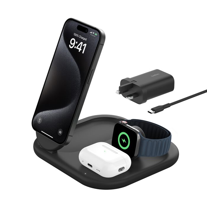 BELKIN BoostChargeQi2 3合1 可折疊磁吸充電板 15W 黑色 thumbnail 2