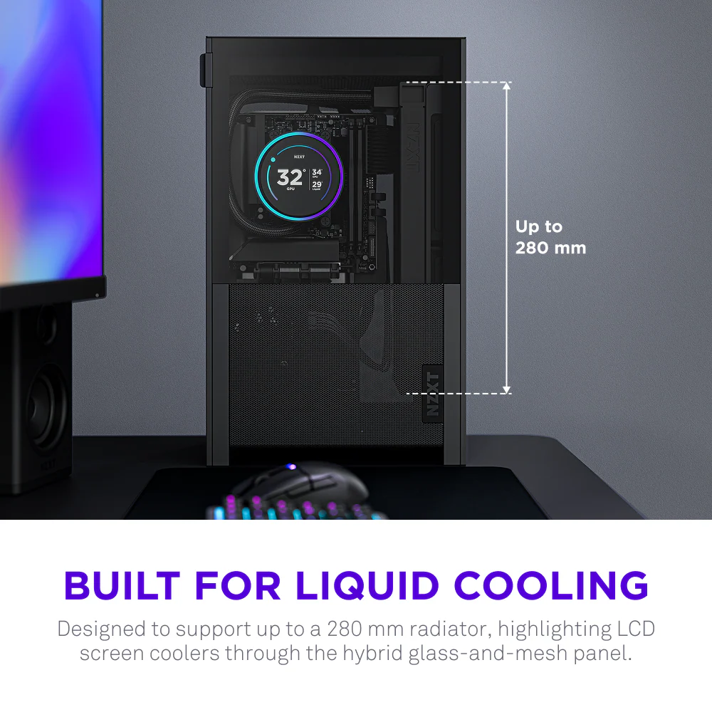 NZXT H2 FLOW MINI-ITX CASE W/PCIE5.0 RISER CABLE BLACK thumbnail 4