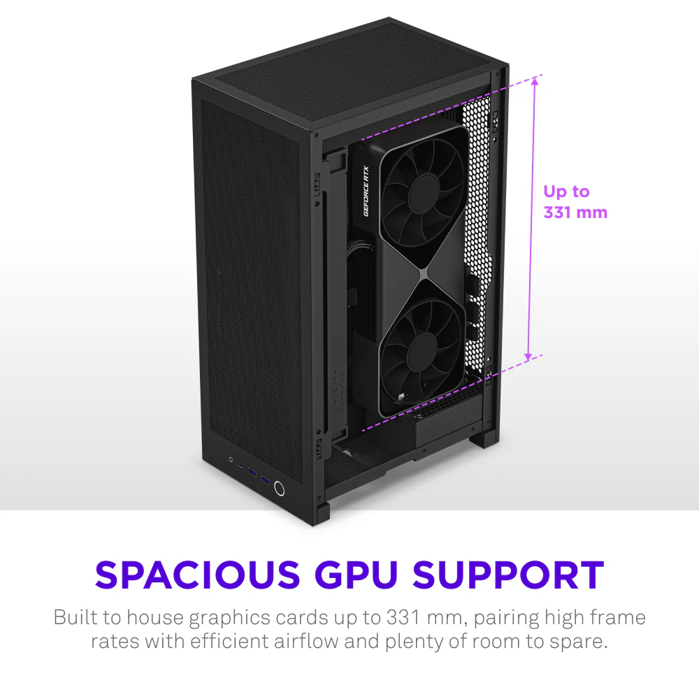 NZXT H2 FLOW MINI-ITX CASE W/PCIE5.0 RISER CABLE BLACK thumbnail 5