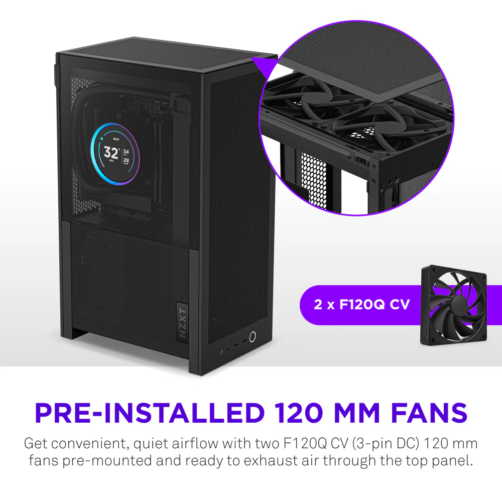 NZXT H2 FLOW MINI-ITX CASE W/PCIE5.0 RISER CABLE BLACK thumbnail 7