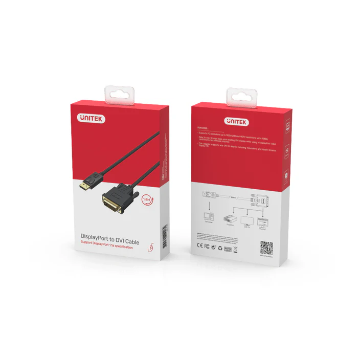 UNITEK 1.8M DISPLAYPORT DVI MALE CABLE CONVERTER thumbnail 7